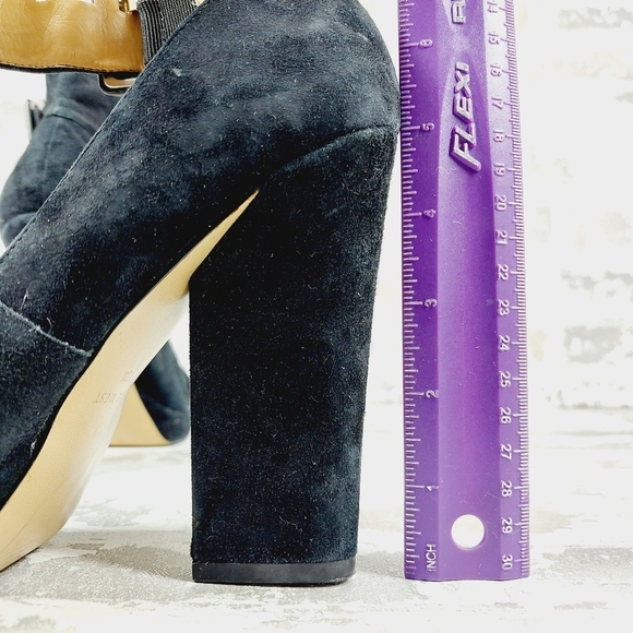 Nine West Ivorie Navy Blue Ankle Strap Buckle OpenToe Platform Chunky Heels i635 - Picture 9 of 12